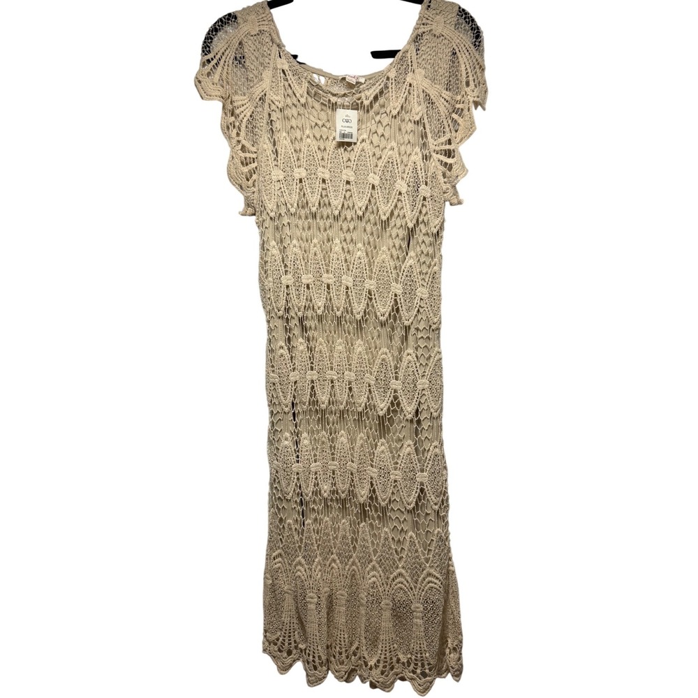 Pinky by Cato Crochet Lace Maxi Dress Size 1X Pumice Stone Beige Boho NWT